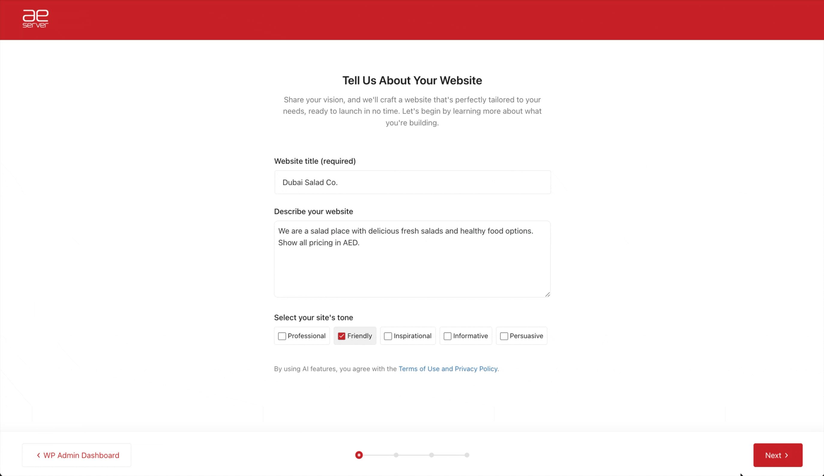A GIF with a walk through of the inputs required within Spark AI.